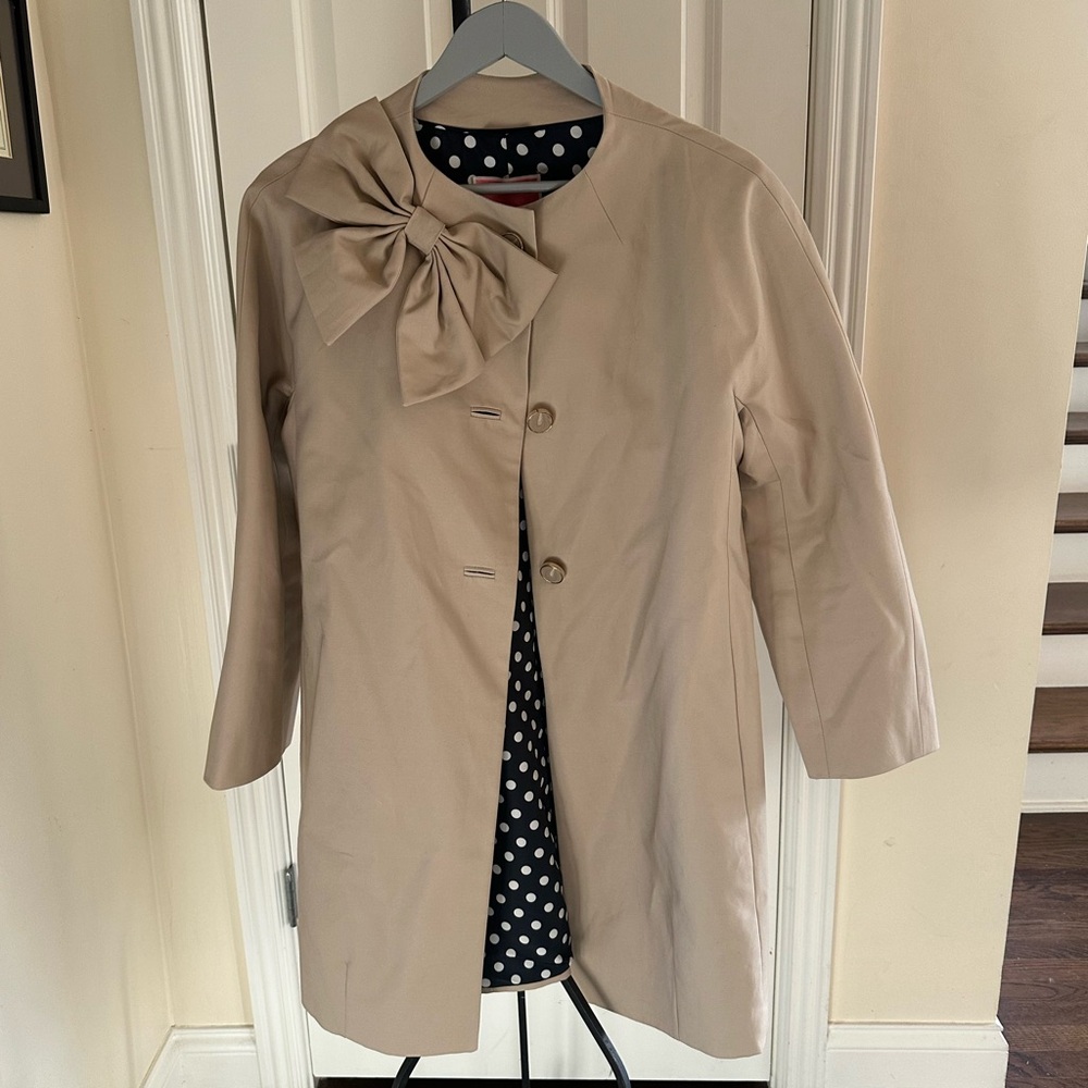 Kate Spade Dorothy Tan Trench Coat with Bow Accent